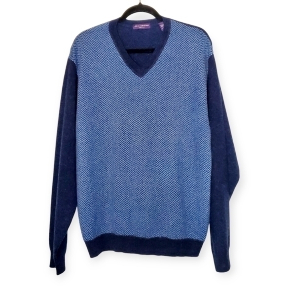 John Ashford Blue Herringbone Cashmere Sweater